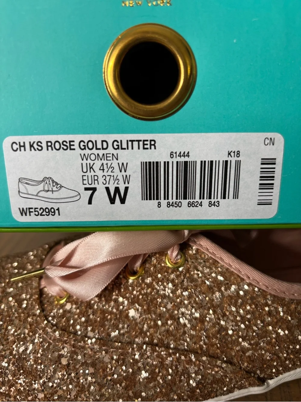 Keds x Kate Spade Champion Rose Gold Glitter Sneakers Box Extra Laces Women’s 7